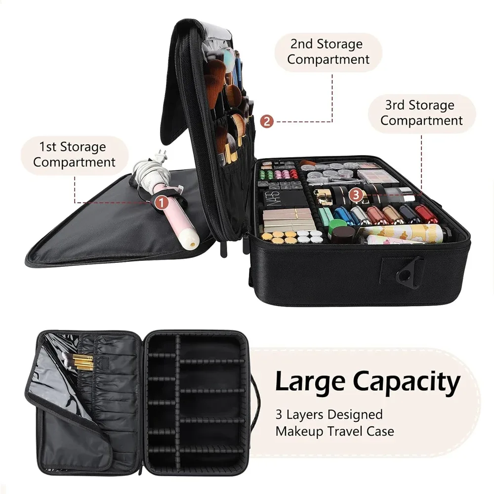 trousse de maquillage de grande capacité, 3 tailles, organisateur de cosmétiques, sac à brosses, étui de train de barbier pour artistes de maquilleurs, ensembles de coupe-cheveux