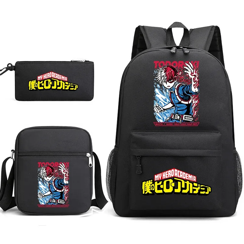 ensemble de sacs à dos scolaires imprimés my hero academia, 3 en 1, avec sac à bandoulière, trousse à crayons, pour garçons, filles, enfants