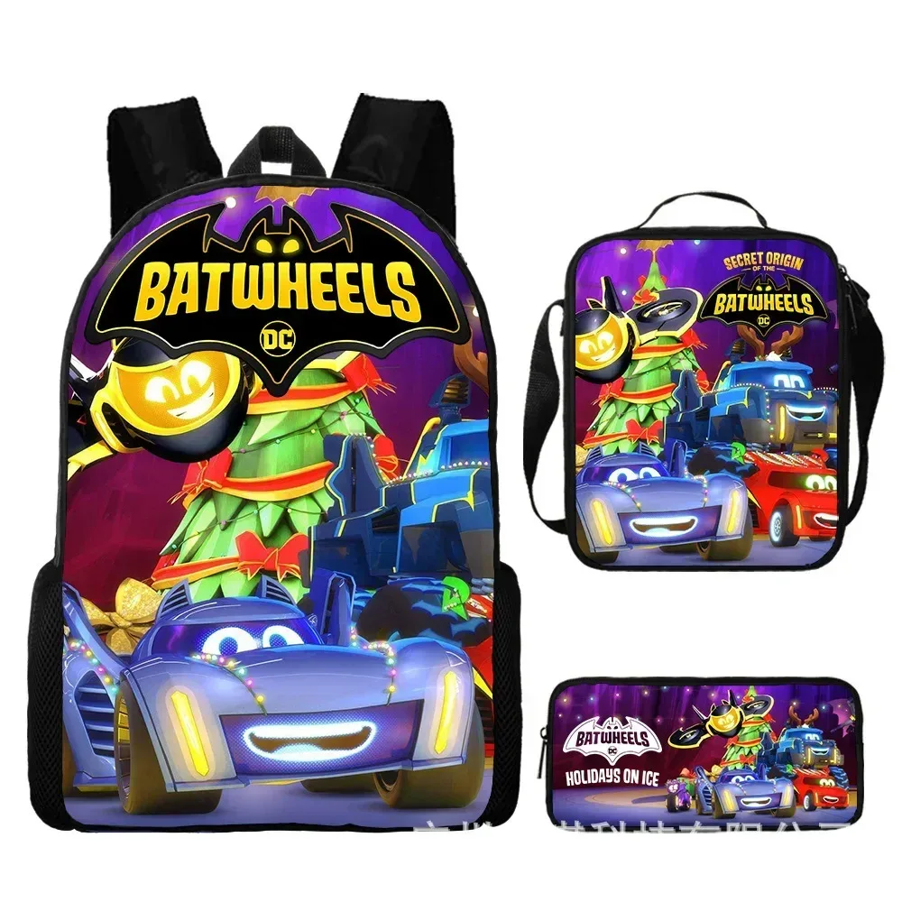 sac à dos d'école à roulettes de chauve-souris, sac à déjeuner, ensemble de trousse à crayons, cadeau pour enfants étudiants
