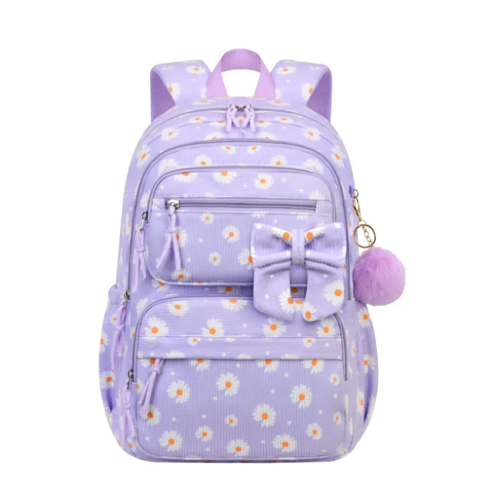ensemble de 3 pièces : sac à dos scolaire pour filles motif cerise, sac à dos en velours côtelé pour écolière, sac à livres pour enfants, sac à déjeuner et trousse à crayons.