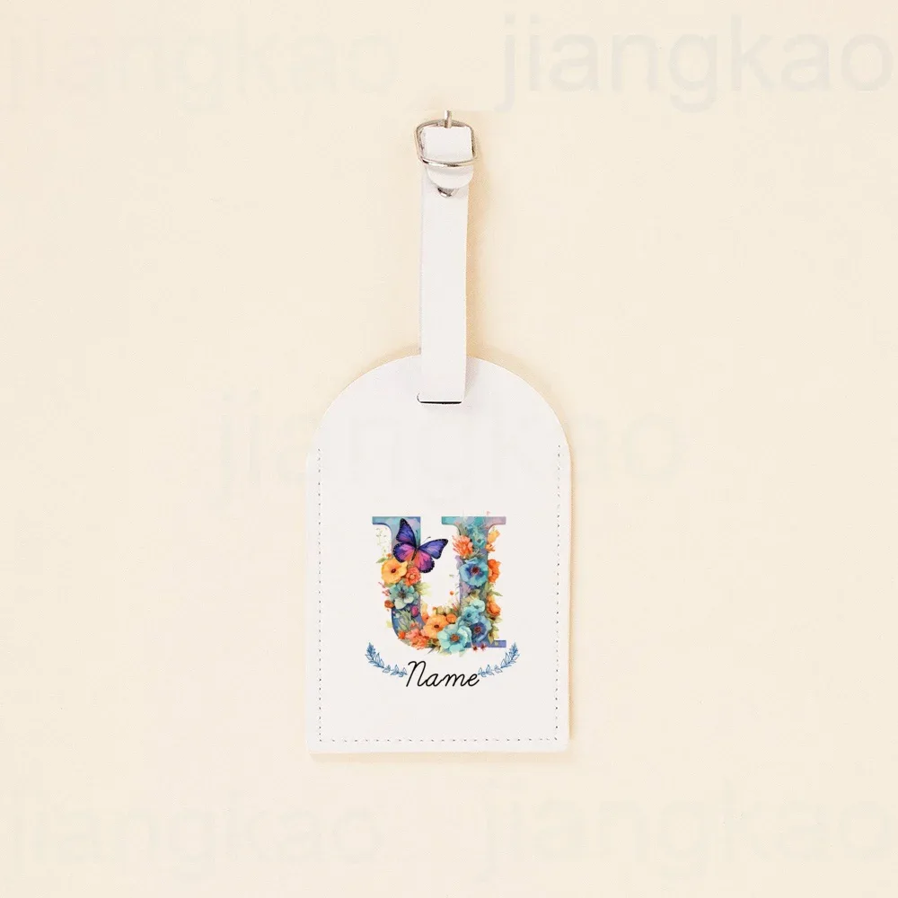 étiquette de bagage personnalisée en pu, lettre florale avec nom, étiquette de valise, accessoire de voyage, cadeau d'anniversaire de mariage pour elle
