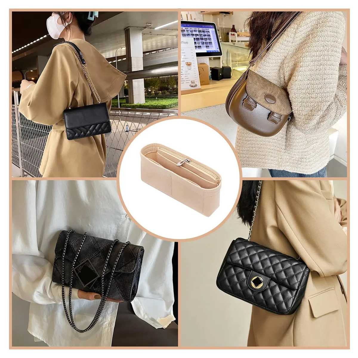 sac à main en feutre tendance, organisateur de maquillage, doublure parfaite pour les sacs à main de marque pour femmes, sacs à cosmétiques, accessoires de sac