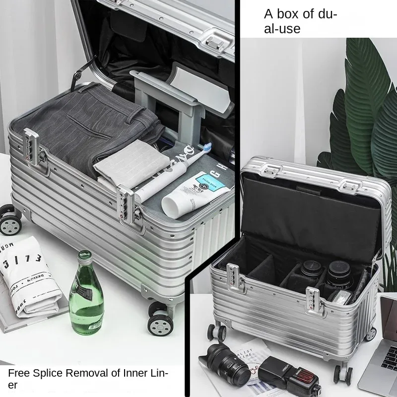 tout en alliage d'aluminium et de magnésium, bagage du capitaine, boîtier pour appareil photo à rabat supérieur, valise de cabine 18/20 pouces, boîtier de chariot 22/24 pouces