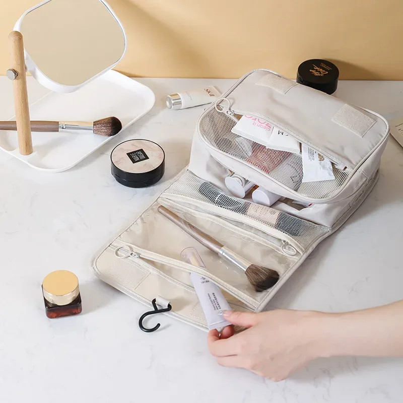 sac de toilette portable à crochet, multifonctionnel, imperméable, résistant à l'usure, rangement multicouche, grande capacité, trousse de maquillage