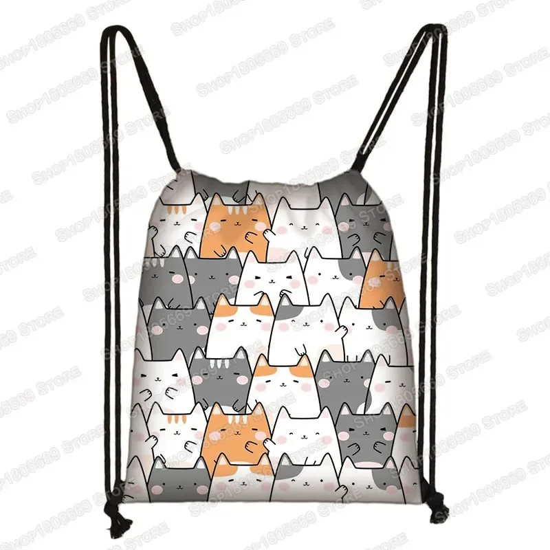 kawaii dessin animé chien chat sac à dos femmes sacs à cordon toile sac à bandoulière pour voyage filles sac à dos sacs de rangement porte-chaussures