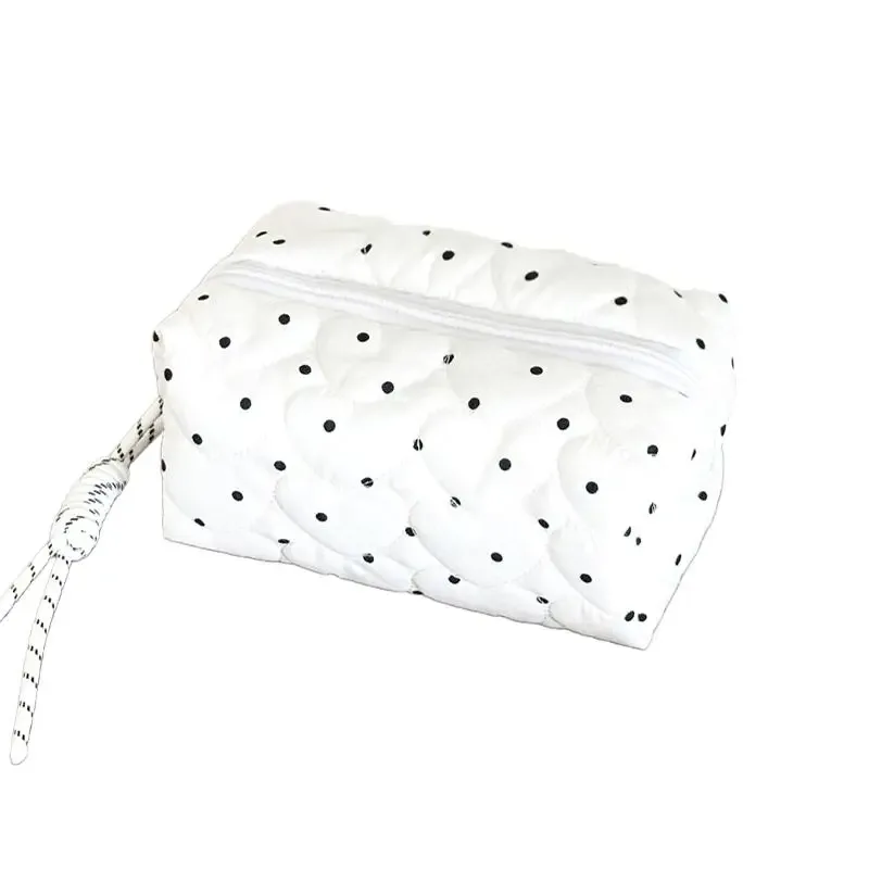 trousse de maquillage matelassée à pois pour femmes et filles, organiseur pour rouge à lèvres et pinceaux, petite et grande pochette cosmétique, idéale pour les voyages