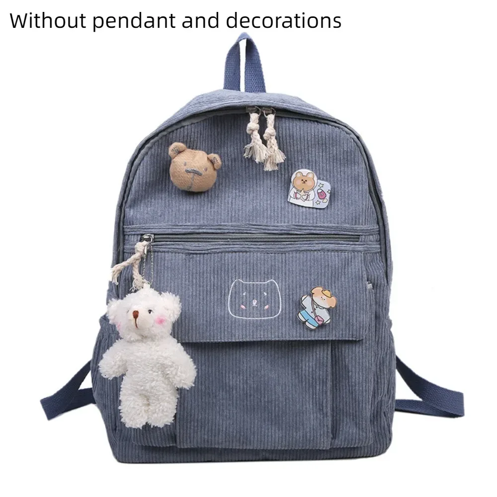 mignon grande capacité femmes sac à dos couleur pure fermeture éclair école sac à dos velours côtelé sac à dos étudiants