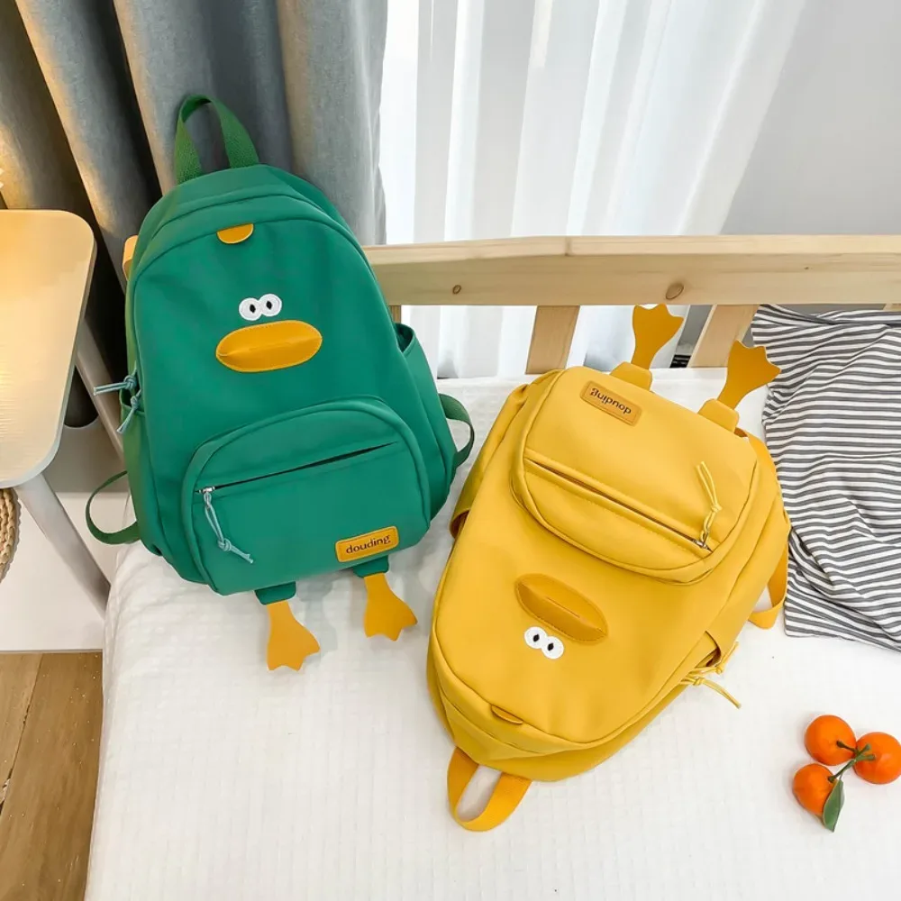 sac de voyage en nylon avec motif de canard de dessin animé, poches à 3 couches, grande capacité, sac à dos pour tout-petits, sac d'école à fermeture éclair pour étudiants, maternelle