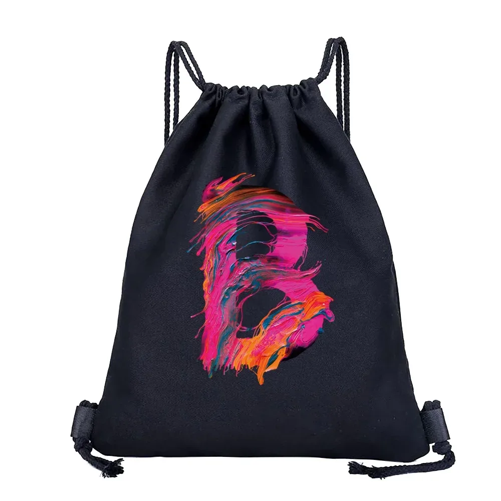 sac à dos avec cordon de serrage imprimé avec 26 initiales, sac de voyage léger et portable pour la plage, le sport, sac multifonctionnel pour articles divers