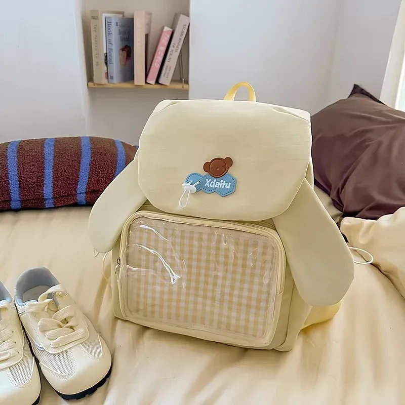 y2k bow oreille de lapin japonais ita sac à dos lolita fille sac transparent mignon haute capacité sac à dos style preppy sac à dos à volants