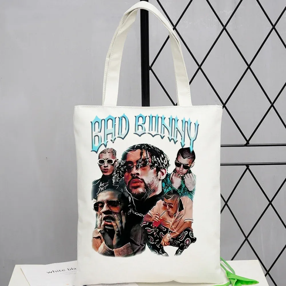 sac fourre-tout bad bunny, sac de courses personnalisable, pliable, réutilisable, à bandoulière, pour femme