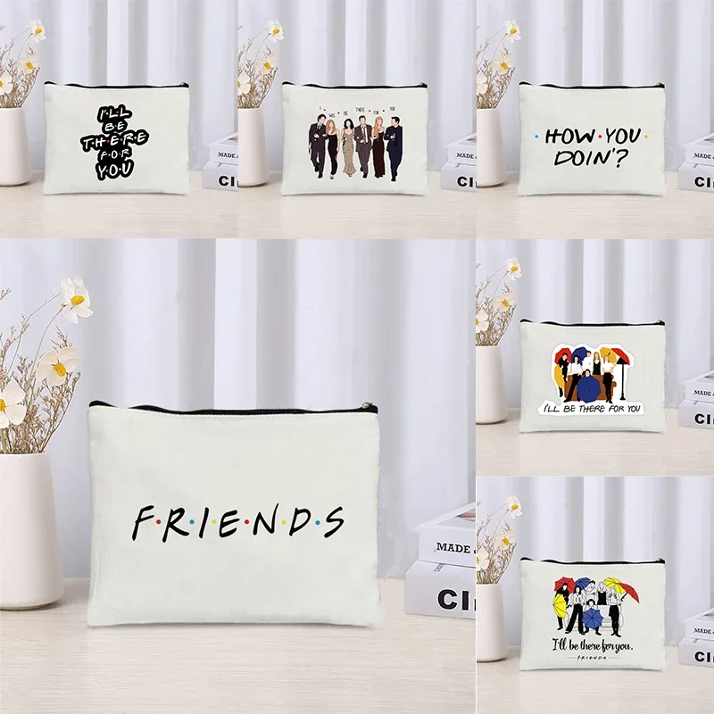 Émission de télévision amis voyage organisateur cosmétique Kawaii trousse de maquillage pour femmes sac à main écologique toile trousse à crayons maquillage pochette sacs
