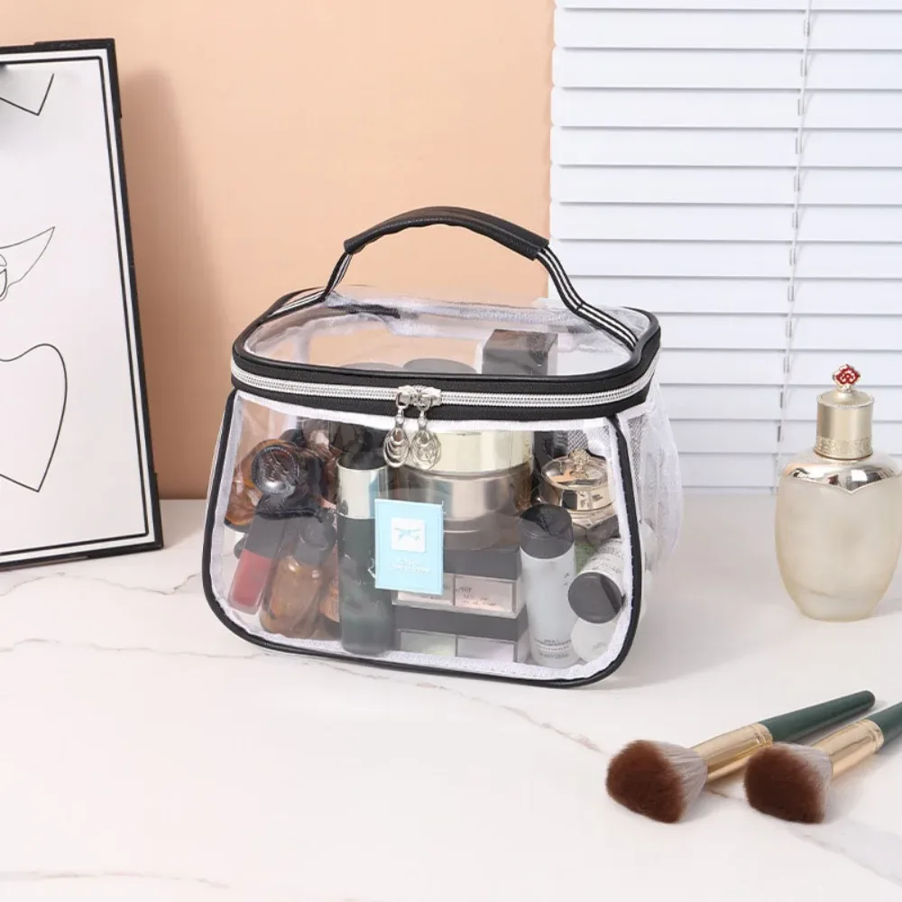 sac à cosmétiques transparent en pvc, trousse de maquillage transparente à main, grande capacité, fermeture éclair, organisateur de rangement de toilette pour femmes