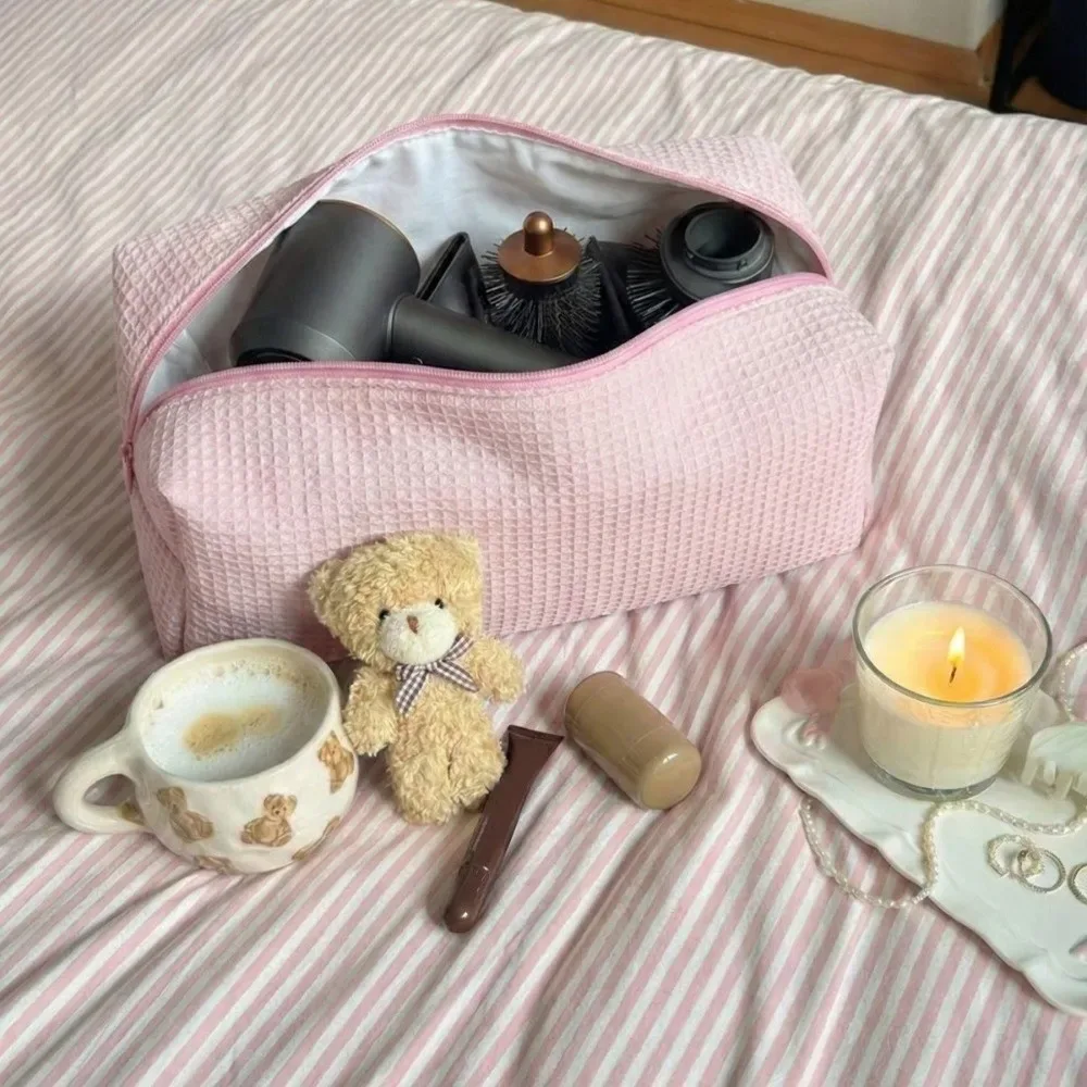 trousse de maquillage simple en coton avec fermeture éclair, pochette de rangement portable grande capacité, légère, organisateur d'outils de coiffure pour voyage