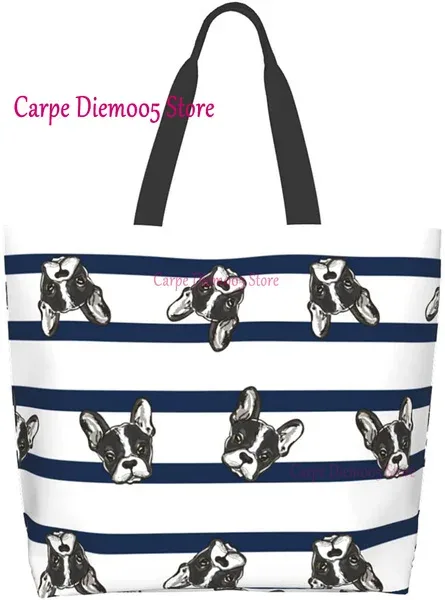 sac fourre-tout grande capacité pour femme, sac d'épicerie pour femme, bouledogues français mignons, initié