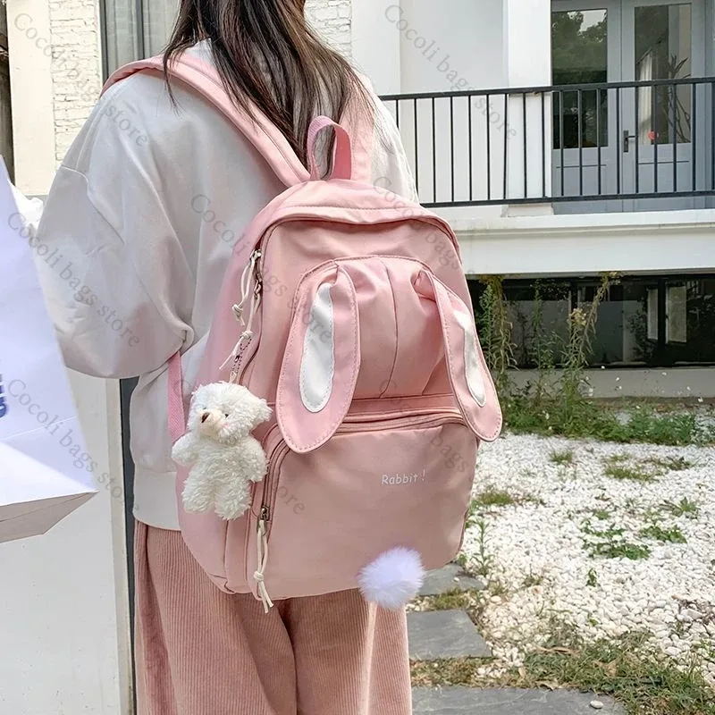 sac à dos oreilles de lapin kawaii pour filles, sac à dos d'école mignon pour filles, sac à dos à usage quotidien en nylon pour la rentrée scolaire