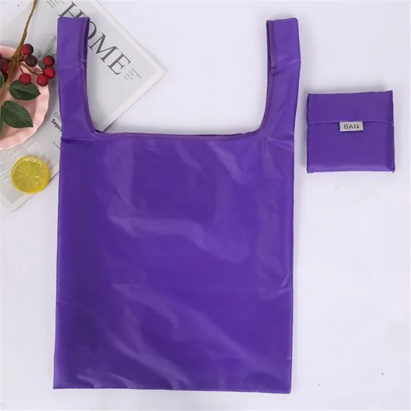 sac à provisions couleur unie écologique pliant réutilisable portable sac à bandoulière polyester pour voyage épicerie sac à provisions solide