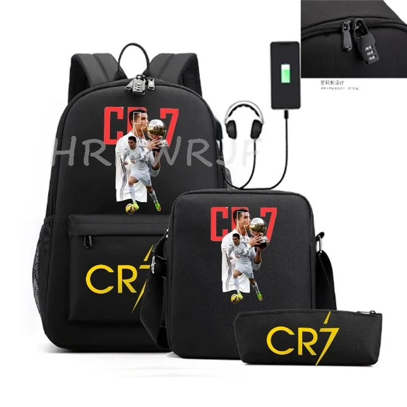sacs à dos sport décontractés cr7, lot de 3, légers et simples, grande capacité, pour adolescents, ordinateurs portables, école, femmes, hommes, voyage, usb, anti-vol, mochilas