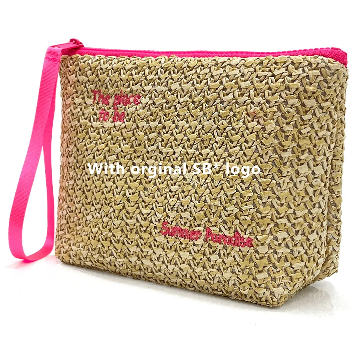 trousse de maquillage en paille, pochette de toilette à la mode, pochette, sac de rangement de cosmétiques, organisateur de voyage avec étiquettes et étiquettes