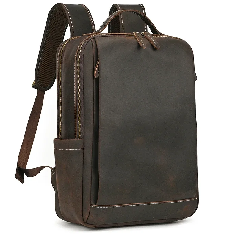mode crazy horse cuir sac à dos véritable peau de vache sacoche pour ordinateur portable ordinateur homme sacs à dos pour hommes mâle sac à dos sac d'école d'affaires