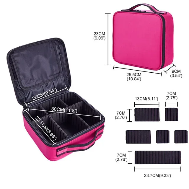 trousse de maquillage professionnelle portable avec diviseurs ajustables et compartiment pour pinceaux – organisateur de cosmétiques pour artistes
