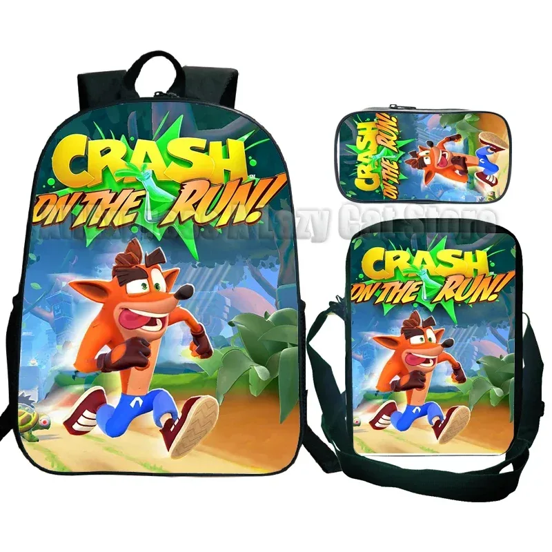 sac à dos crash bandicoot on the run 3 pièces pour élèves du primaire et du secondaire, sac à dos de dessin animé avec sac à bandoulière mochila