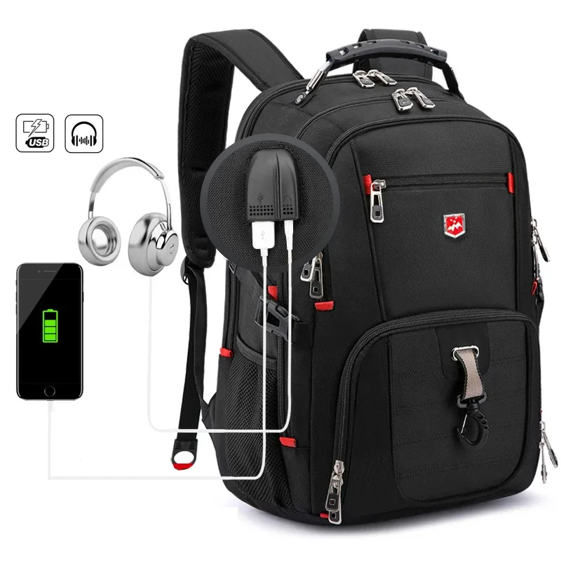sac à dos étanche pour hommes, sac à dos pour ordinateur portable 17/20 pouces, sac de voyage scolaire, sac d'affaires de grande capacité de style suisse, mochila pour hommes