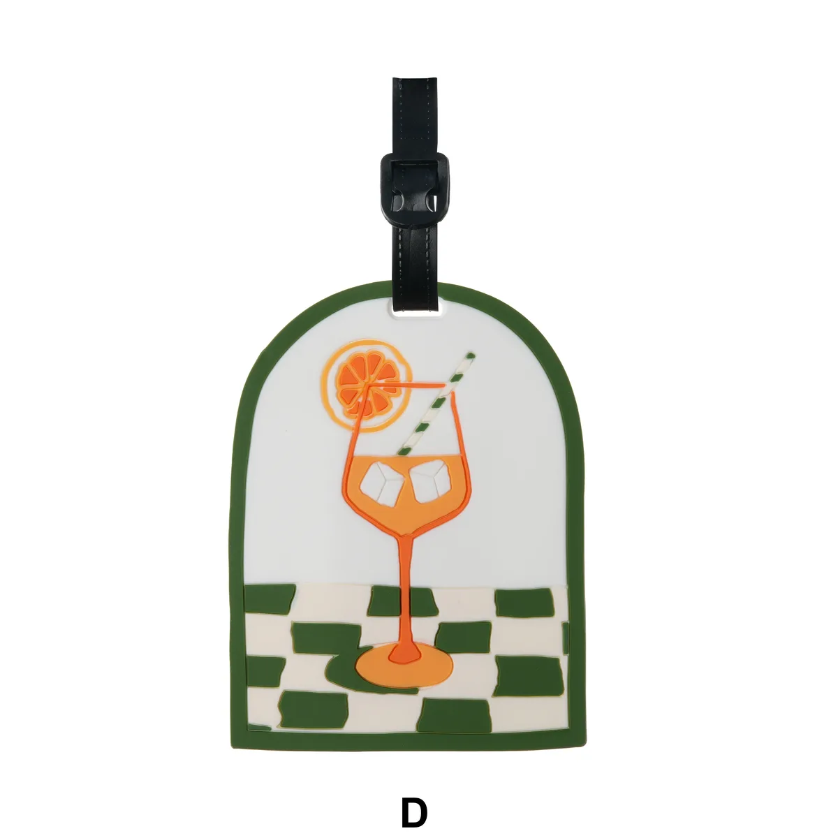 étiquette de bagage en caoutchouc souple à thème cocktail rétro, avec double fonction de prévention de la perte de bagages et d'esthétique décorative