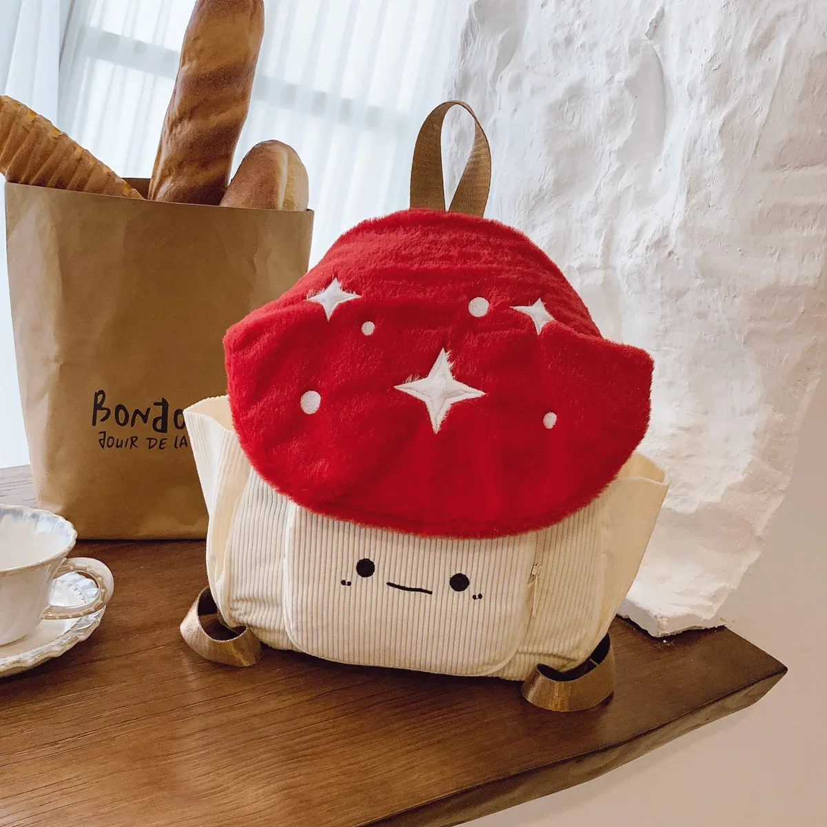 sac à dos d'étudiant en peluche exquis et mignon en forme de champignon, léger, grande capacité, pour filles, idéal pour l'école et les trajets quotidiens