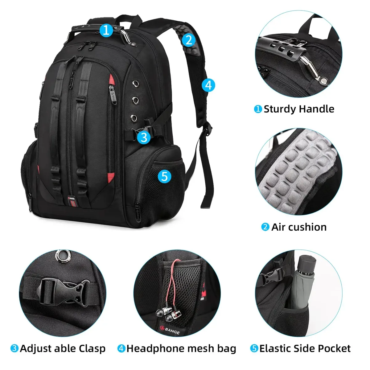 bange grand sac à dos multifonction pour ordinateur portable 40l 17 pouces sac à dos de voyage durable sac d'école pour adolescents avec port de recharge usb