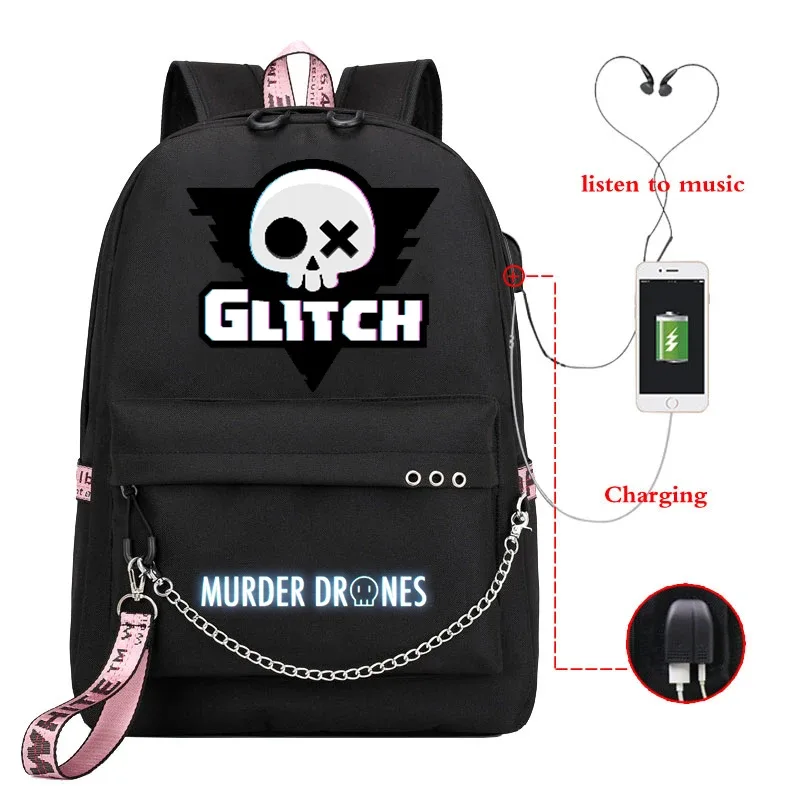 dessin animé meurtre drones sac à dos femmes hommes décontracté usb sac de charge voyage sac à dos garçon fille anime meurtre drones sacs d'école mochila