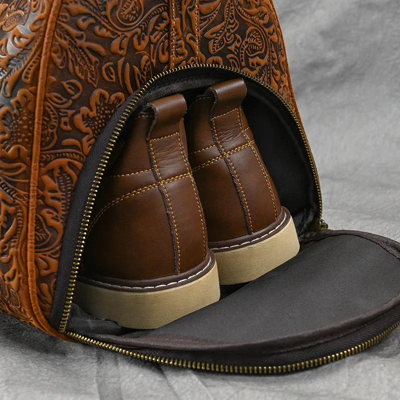 nouveau sac à main vintage en cuir crazy horse, sac de voyage et de sport 20 pouces avec compartiment à chaussures