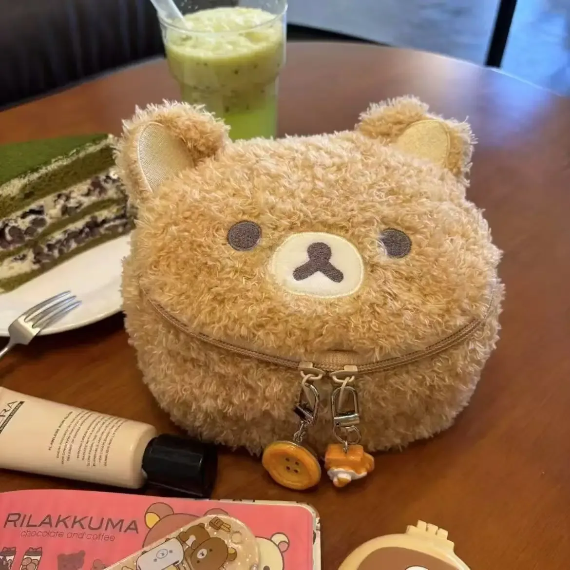 trousse de maquillage en peluche ours anime relaxant, sac cosmétique doux et portable pour femme, pochette de rangement bijoux, organisateur sac à main fille, cadeau, vente chaude