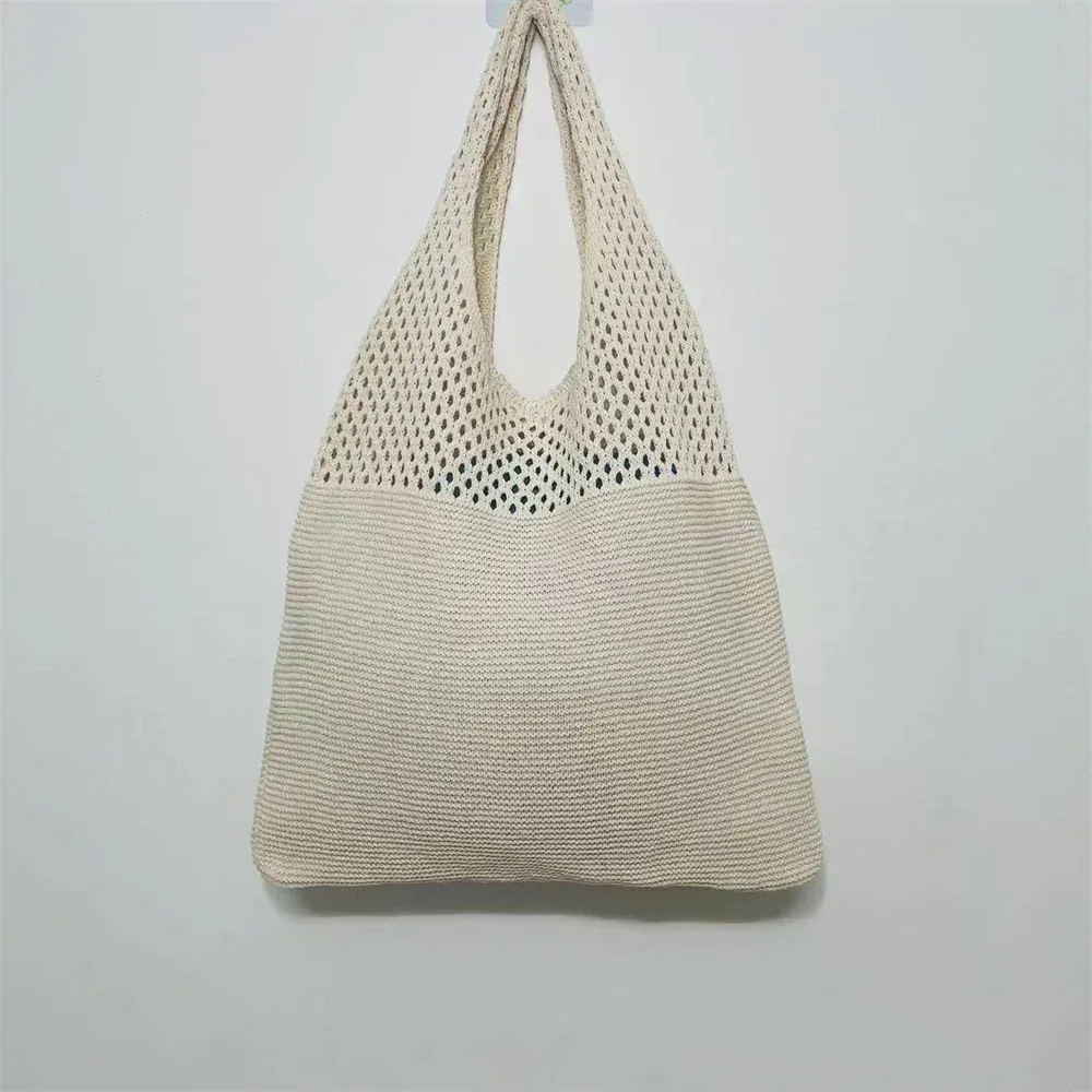 sac fourre-tout en laine tricoté de couleur unie, nom personnalisé, sac de shopping pour femmes, sac à main rétro ajouré, sacs à main doux brodés personnalisés