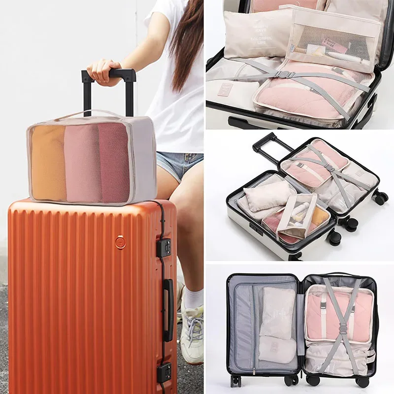 ensemble de 11 cubes de rangement de voyage, organisateurs de bagages imperméables, sacs de rangement à cordon pour vêtements, chaussures, sous-vêtements, cosmétiques