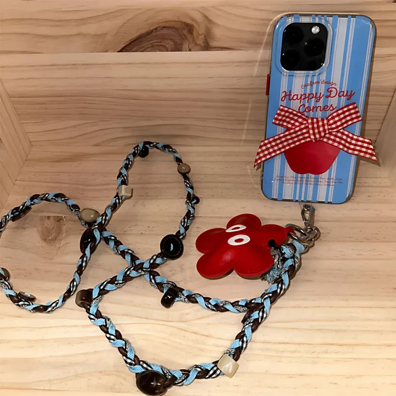 chaîne de téléphone créative et amusante, fleur 3d tissée à la main, pendentif de sac bandoulière, style ethnique, porte-clés kawaii