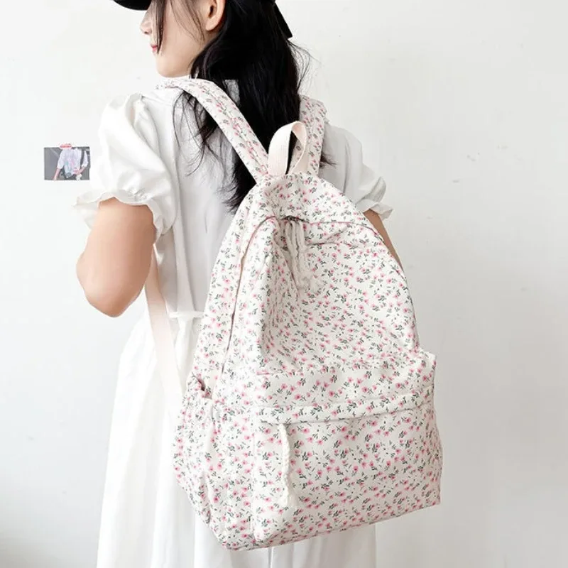 sac à dos scolaire floral blanc pour adolescentes, sac à dos mignon pour femmes, sac à livres en nylon, nouveauté 2026