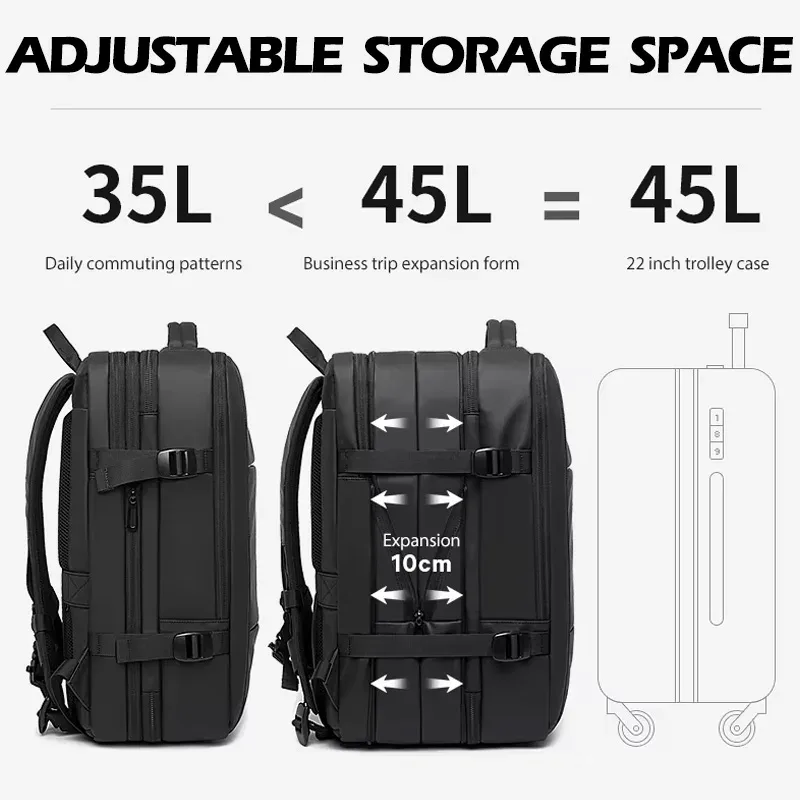 bange – sac à dos de voyage extensible pour hommes, sac à dos d'affaires, sac d'école avec chargeur usb, grande capacité, sac étanche pour ordinateur portable de 15.6 pouces