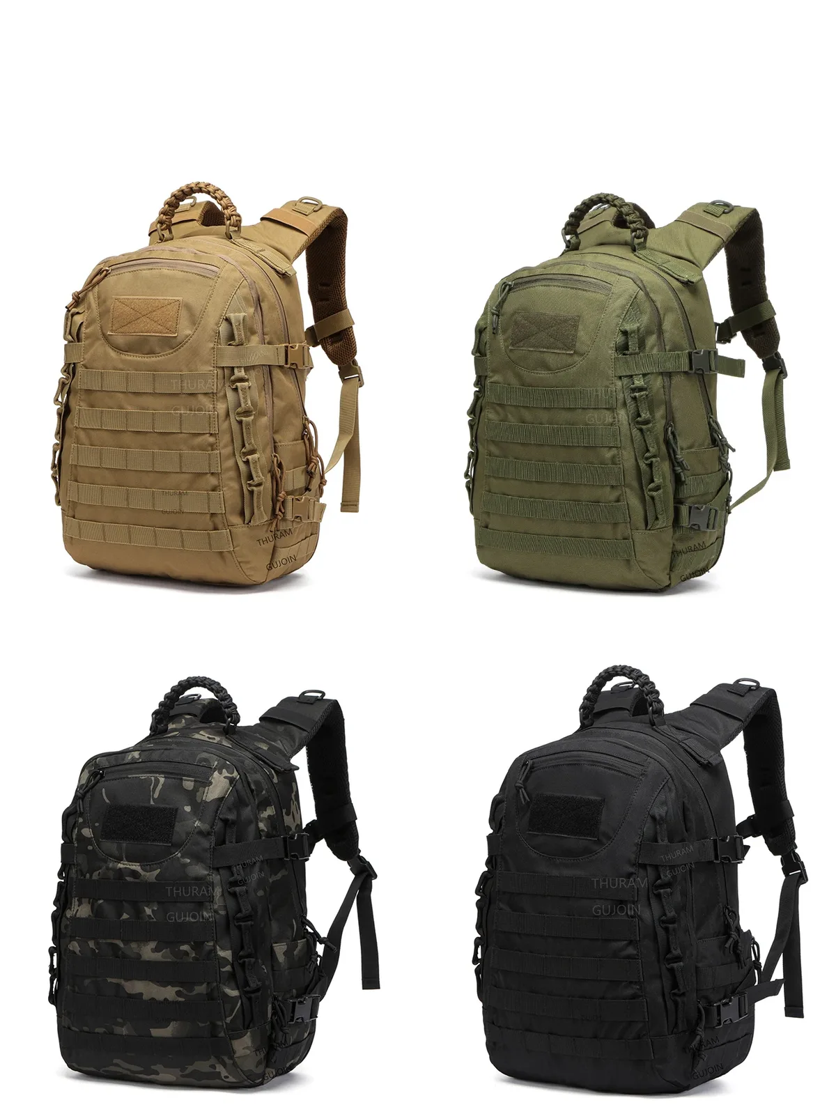 style de sac à dos tactique 38l, sac à dos extérieur étanche de grande capacité avec système molle, sac de randonnée camping voyage bug out
