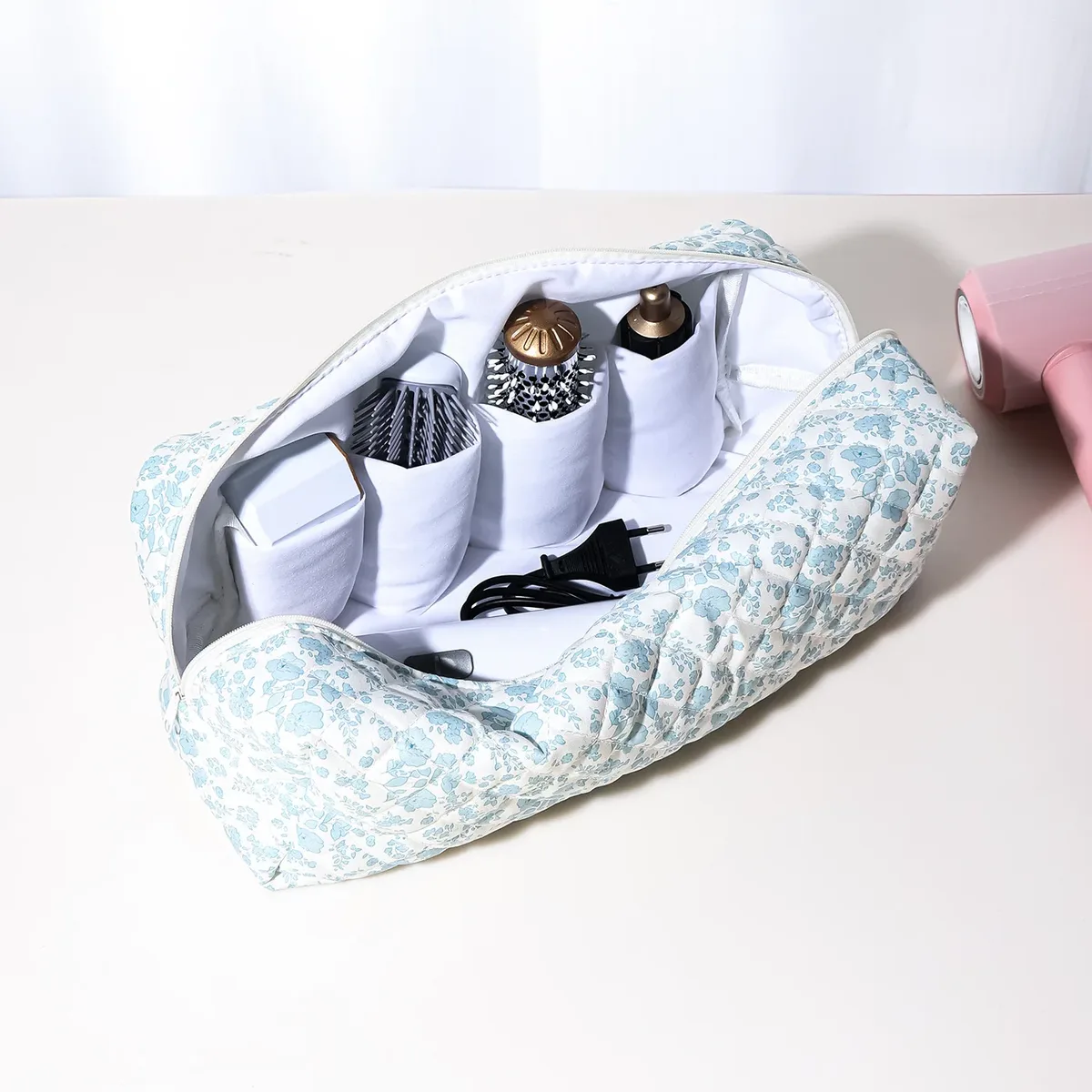 grande trousse de maquillage en coton grande capacité, organiseur portable pour outils de coiffure avec fermeture éclair, sacs cosmétiques multifonctionnels coréens