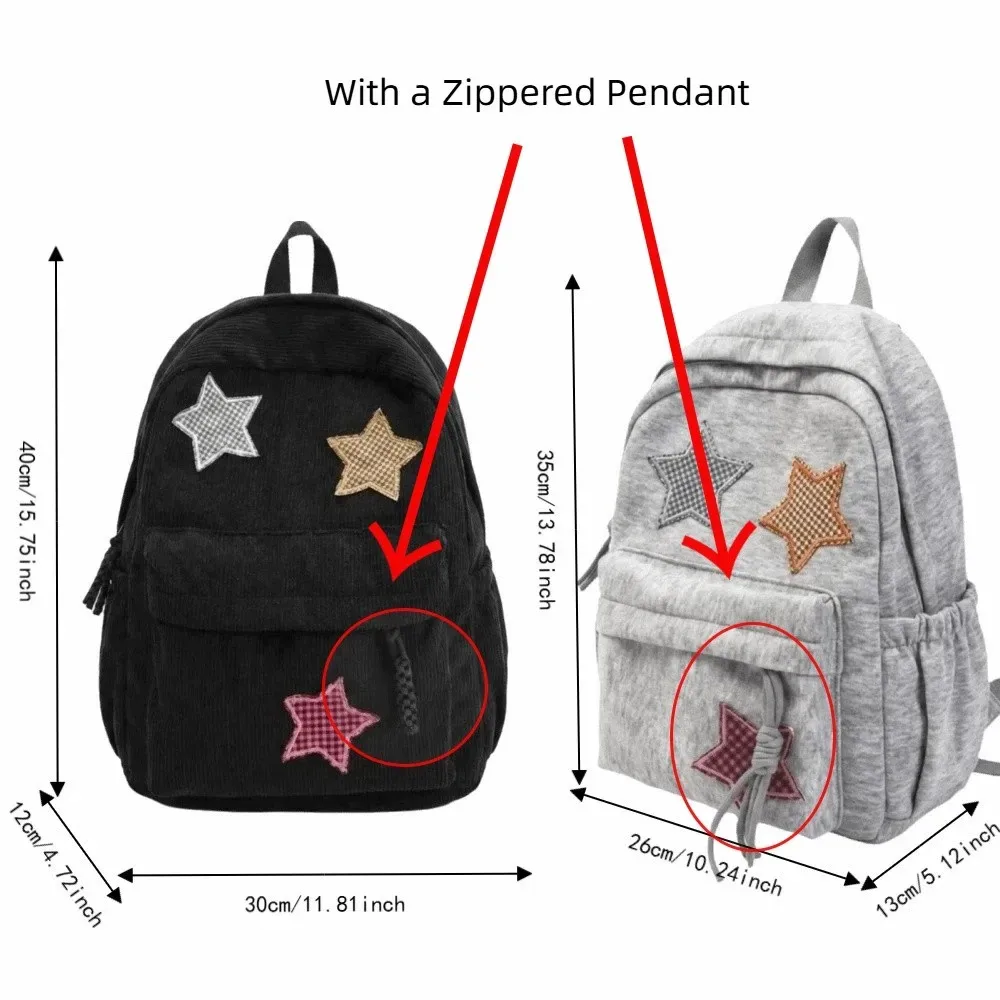 sac à dos en velours côtelé motif étoile, léger, en tissu doux, sac à dos scolaire coloré, grande capacité, sac de voyage pour l'extérieur