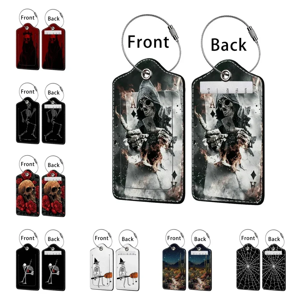 HOT SALE Horror pattern Leather Business Luggage Tag Suitcase Address Label Luggage Boarding Case Label Name ID Address Clip