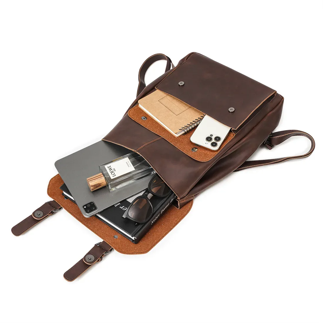 goyn vintage hommes en cuir sac à dos bookbag 14 pouces pochette d'ordinateur étanche utilitaire grande capacité sac à dos randonnée travail d'affaires