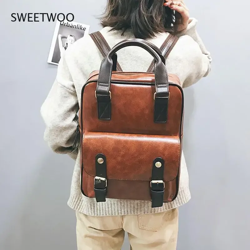 sacs à dos antivol pour femmes, sacs d'école marron pour adolescentes, sac à dos en cuir pour ordinateur portable vintage, grand sac à dos de voyage imperméable