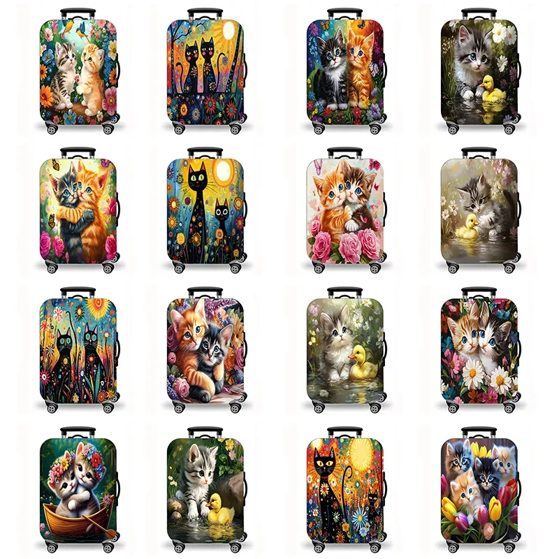 housse de bagage, housse de protection extensible pour valise, motif chaton mignon et moelleux, imprimé floral