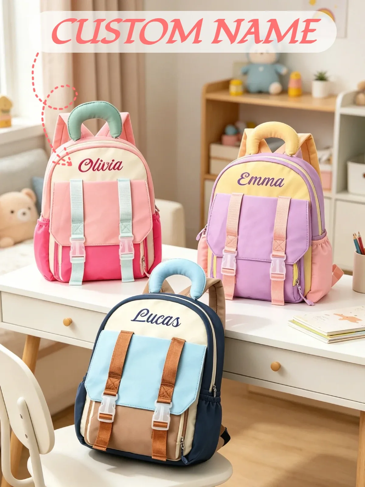 Sac à dos de maternelle brodé, mignon, patchwork, personnalisé avec nom, cartable pour filles et garçons, pour l'école, les voyages quotidiens, cadeaux adorables pour enfants