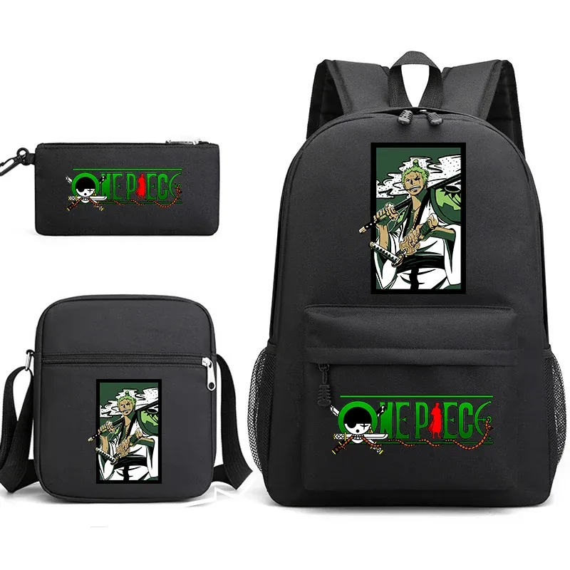 ensemble de sacs à dos graphiques one piece zoro pour enfants et adolescents avec sac à bandoulière et trousse à crayons