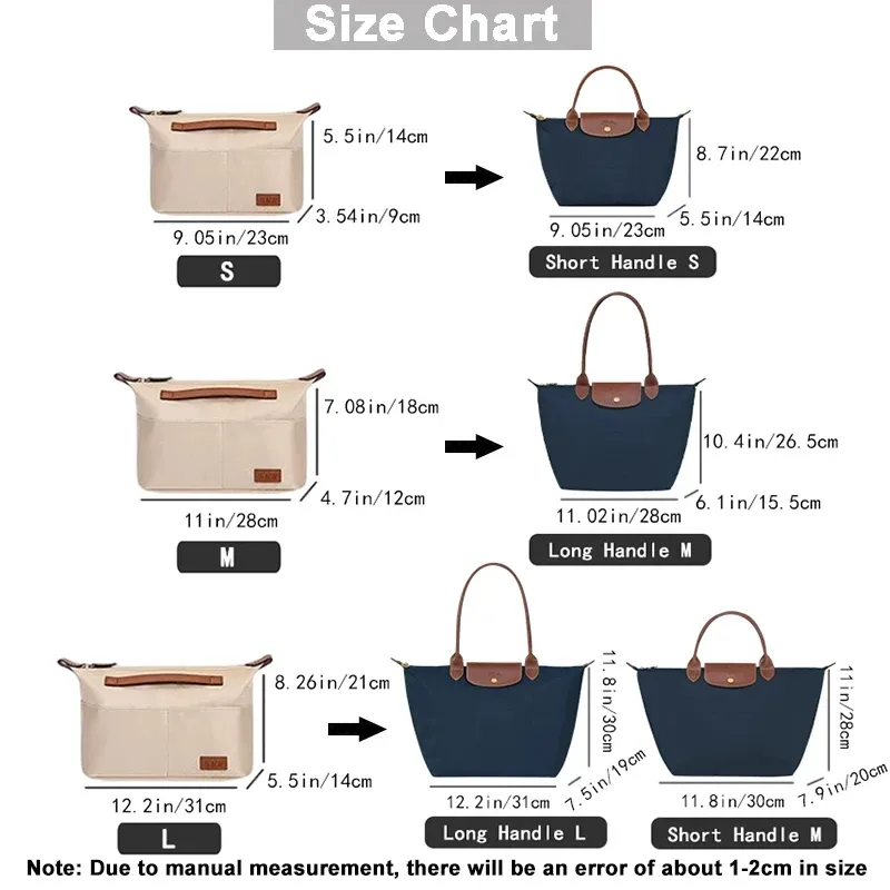 organisateur de sac en tissu satiné, doublure intérieure, accessoire pour sacs à main longchamp le pliage, espandez l'espace, poche d'insertion anti-collapse