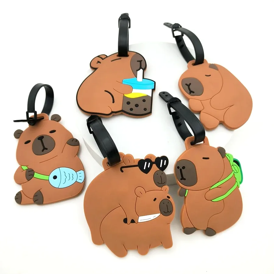 1//2/3 pièces mignon Animal Kapibala PVC caoutchouc souple étiquette de bagage cintre Identification étiquette sac cintre bagages cintre Anti perte sangle