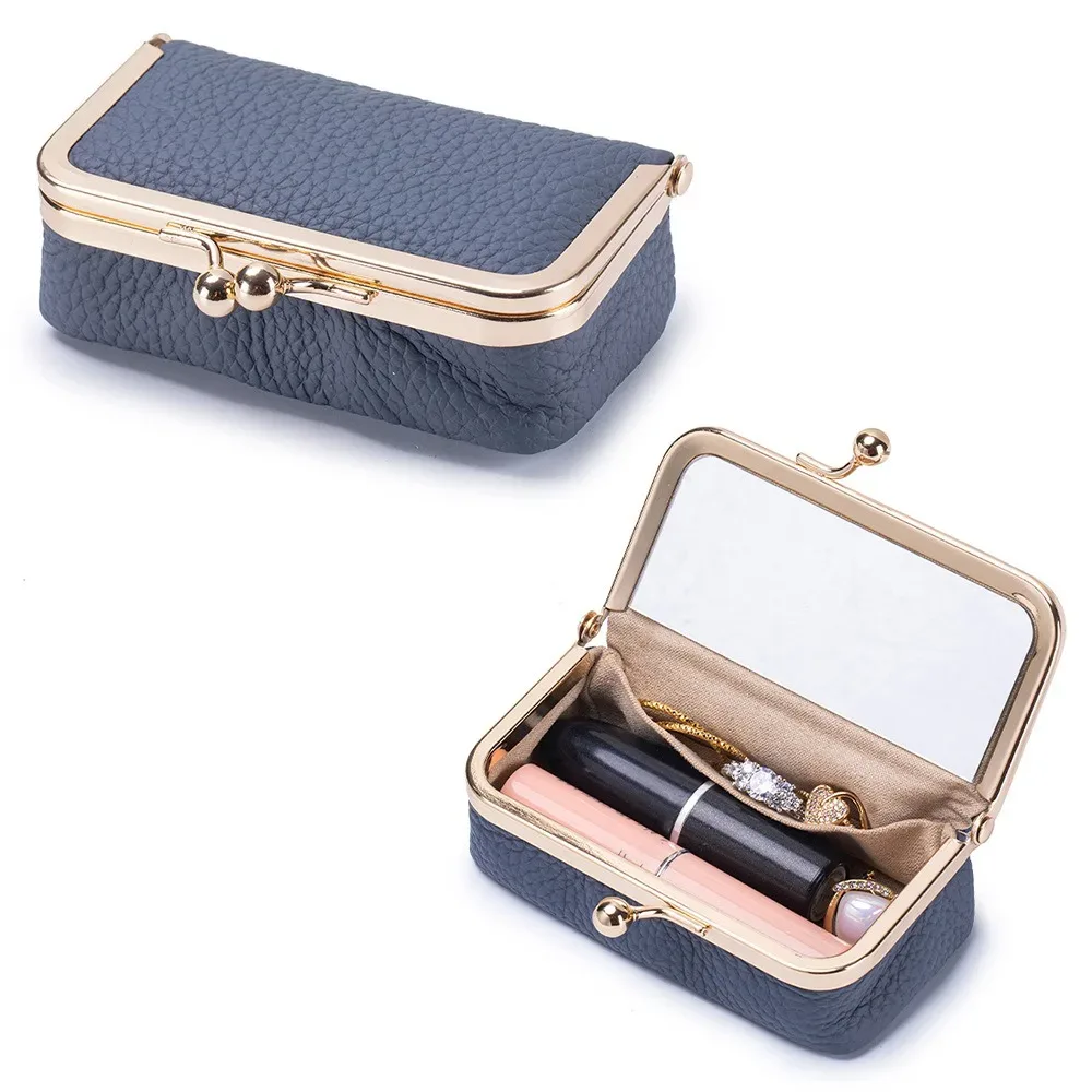 pochette à rouge à lèvres portable avec miroir de maquillage, sac à bijoux en cuir exquis, anti-éclaboussures, sac cosmétique multifonctionnel, rangement